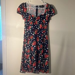 Collectif Navy Floral Polka Dot Swing Dress